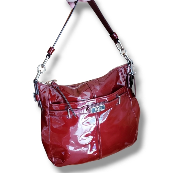 Coach F17861 Chelsea Wine Red Patent Leather Ashlyn Hobo Shoulder Bag Handbag - Picture 5 of 17